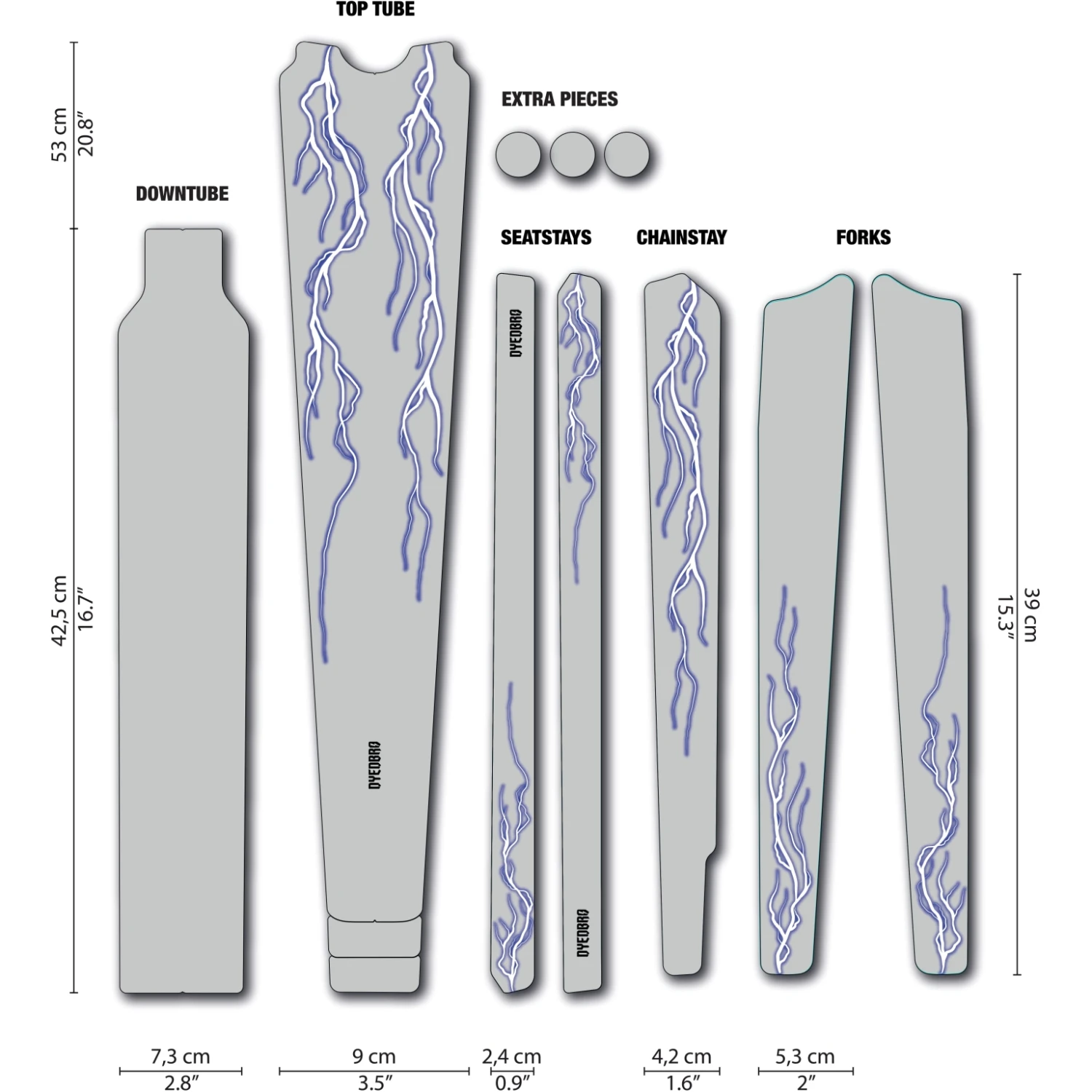 DYEDBRO Lightning Gravel Beschermfolie Voor Het Frame - Blue Matte 1 DYEDBRO Lightning Gravel Beschermfolie Voor Het Frame - Blue Matte
