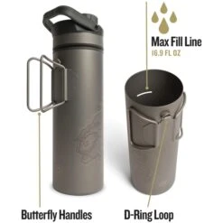 Grayl UltraPress Purifier Titanium Fles Met Waterfilter - 500ml - Desert Tan -Sportserie Winkel grayl ultrapress purifier titanium bottle with water filter 500ml 4 1494955