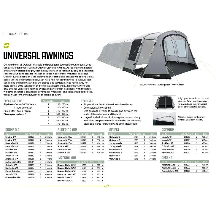 Outwell Universal Awning Size 2 - Grey 8 Outwell Universal Awning Size 2 - Grey - Afbeelding 8